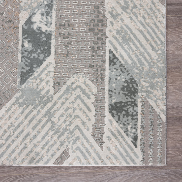 2' x 3' Gray Blue and Cream Geometric Distressed Stain Resistant Area Rug