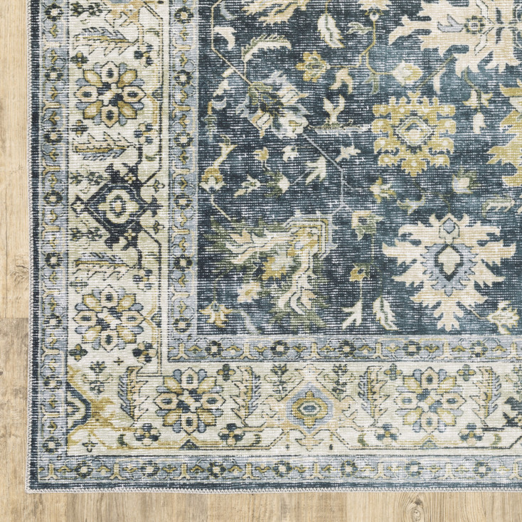 2' x 3' Blue and Ivory Oriental Printed Non Skid Area Rug
