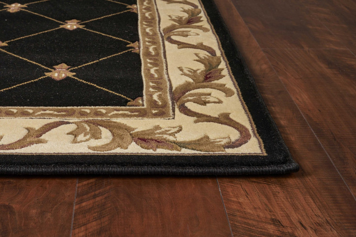 2' x 3' Black Machine Woven Hand Carved Fleur De Lis Accent Rug