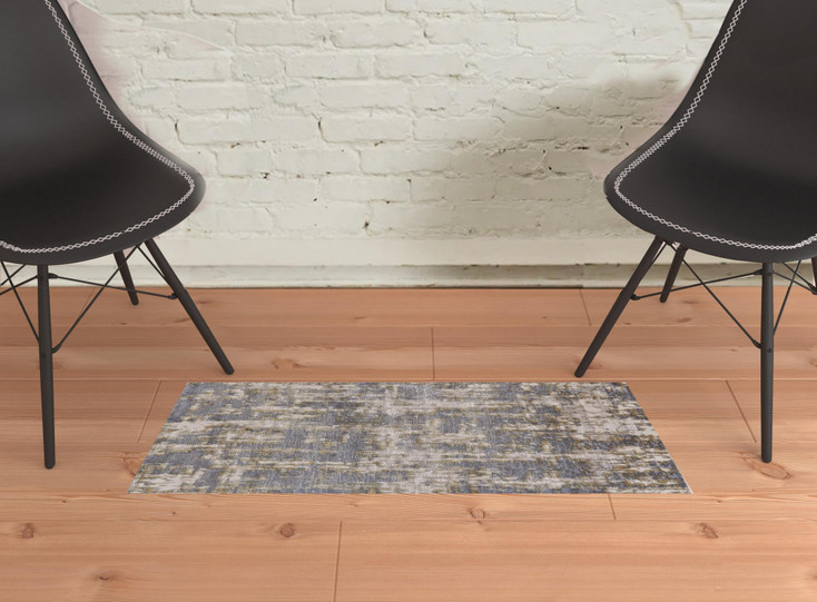 2' x 3' Gray and Gold Abstract Stain Resistant Area Rug