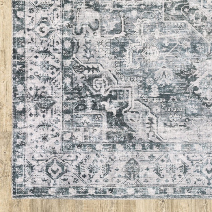 2' x 3' Gray and Ivory Oriental Printed Non Skid Area Rug