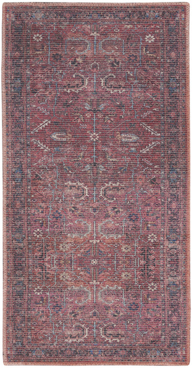 2' x 4' Brick Oriental Power Loom Distressed Washable Area Rug