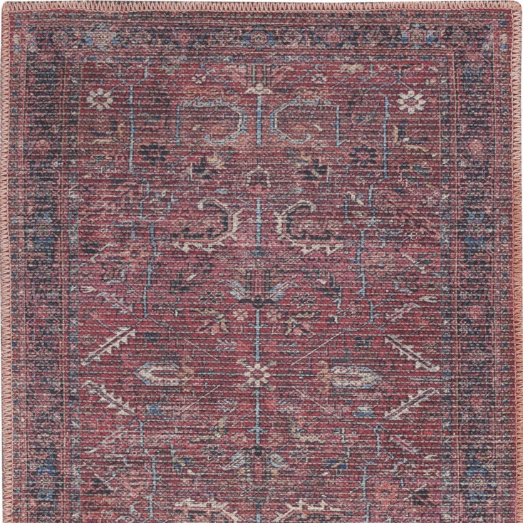 2' x 4' Brick Oriental Power Loom Distressed Washable Area Rug