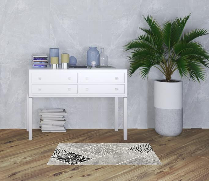 2' x 4' Grey Geometric Power Loom Stain Resistant Area Rug
