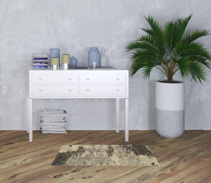 2' x 4' Ivory and Grey Abstract Power Loom Non Skid Area Rug
