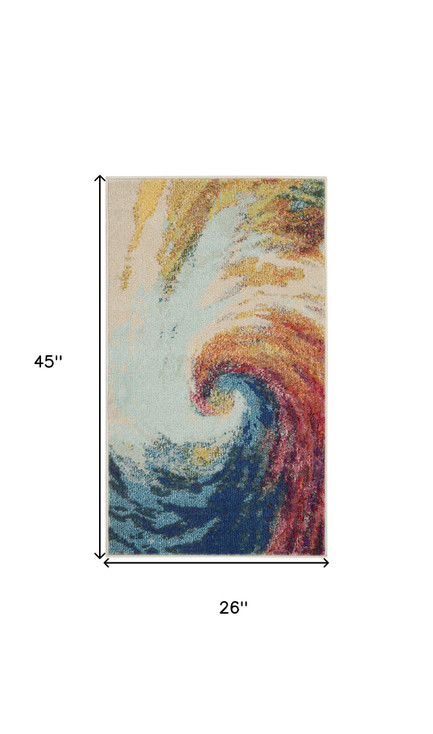 2' x 4' Wave Abstract Power Loom Non Skid Area Rug
