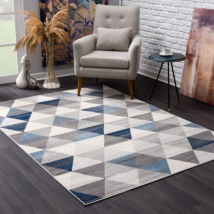 2' x 5' Navy Blue Geometric Diamond Area Rug