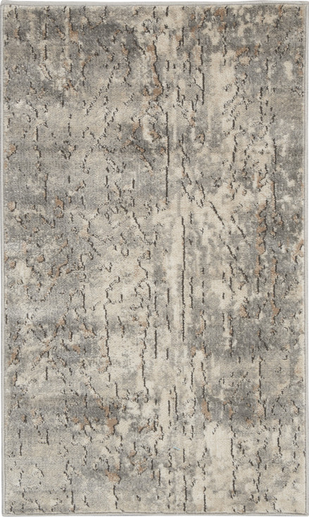 2' x 4' Beige and Grey Abstract Power Loom Non Skid Area Rug
