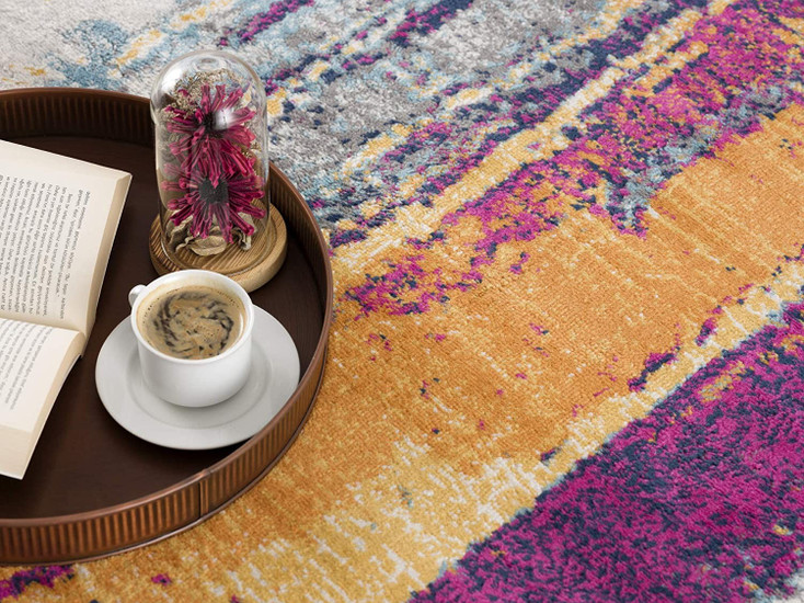 2' x 4' Magenta Abstract Dhurrie Area Rug