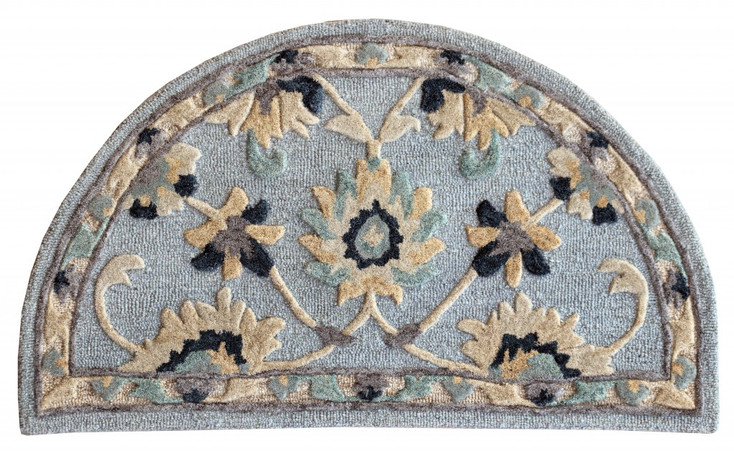 2' x 4' Blue and Beige Floral Hearth Rug