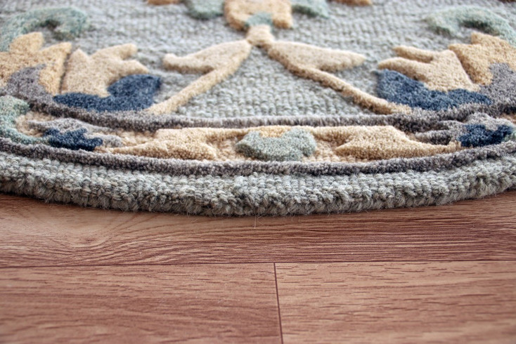 2' x 4' Blue and Beige Floral Hearth Rug
