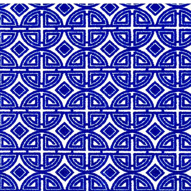 2' x 4' Cobalt Blue and White Geometric Washable Non Skid Area Rug