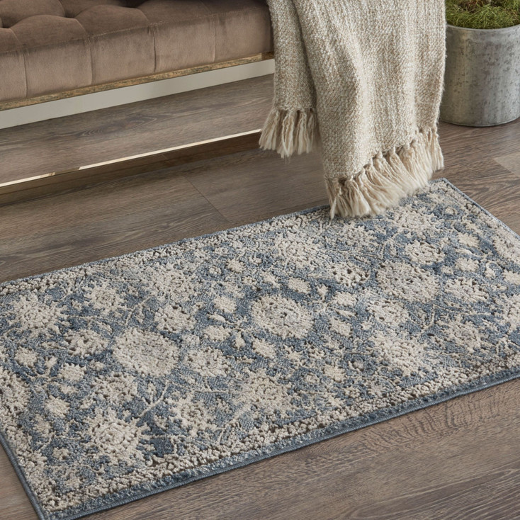 2' x 4' Blue and Beige Oriental Non Skid Area Rug