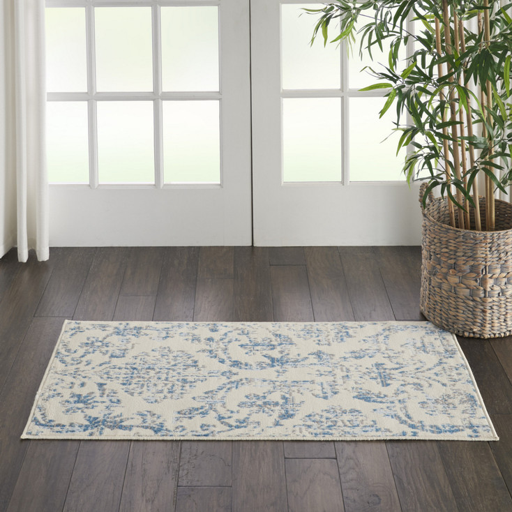 2' x 4' Cream Damask Power Loom Area Rug