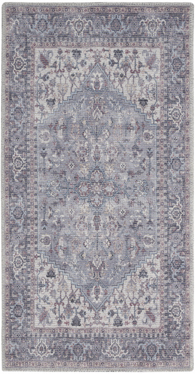 2' x 4' Grey Oriental Power Loom Distressed Area Rug