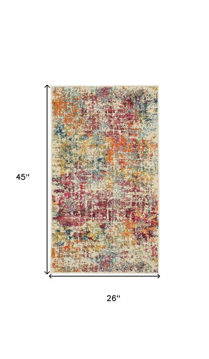 2' x 4' Pink Abstract Power Loom Distressed Non Skid Area Rug