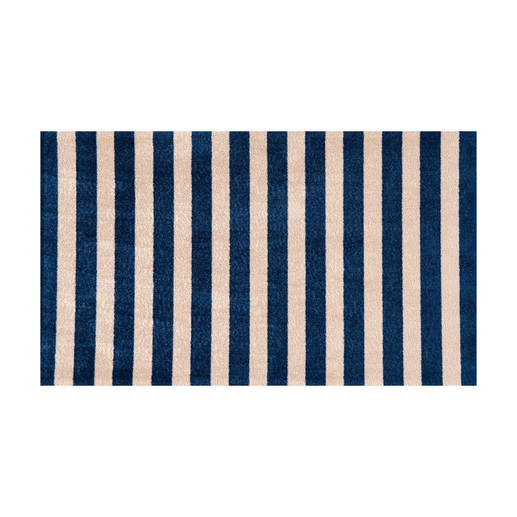 2' x 4' Navy and Sand Striped Tufted Washable Non Skid Area Rug