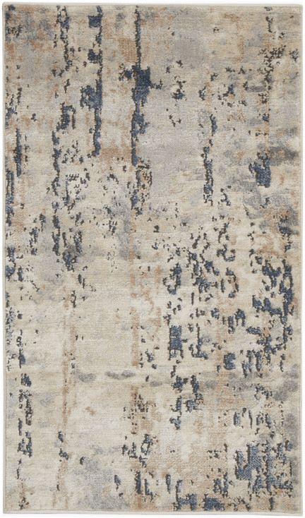 2' x 4' Beige and Grey Abstract Power Loom Non Skid Polypropylene Area Rug