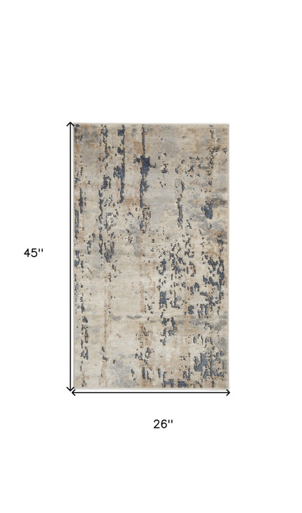 2' x 4' Beige and Grey Abstract Power Loom Non Skid Polypropylene Area Rug