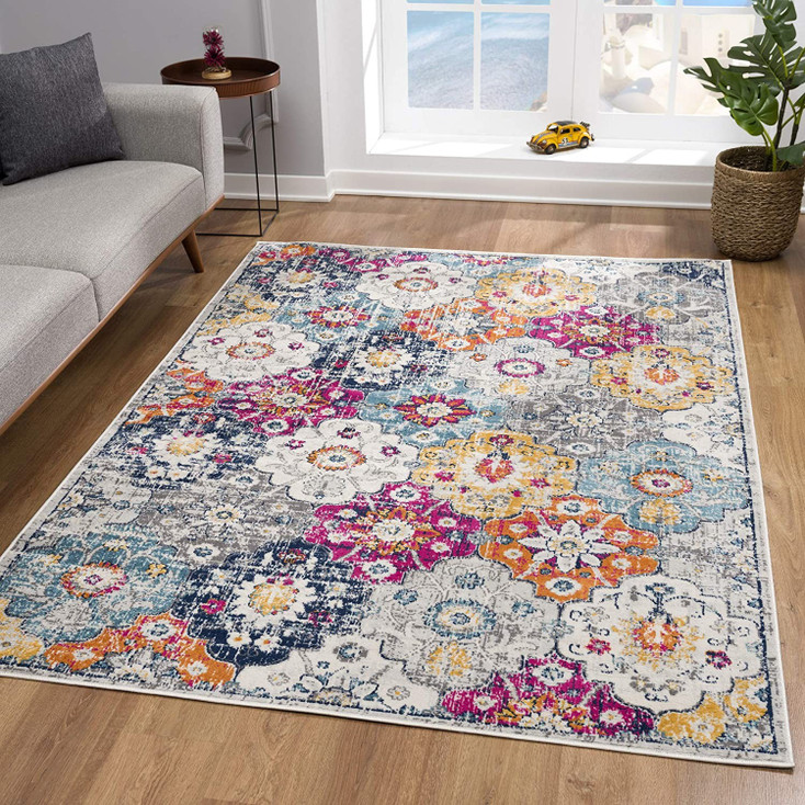 2' x 4' Rust Floral Dhurrie Area Rug