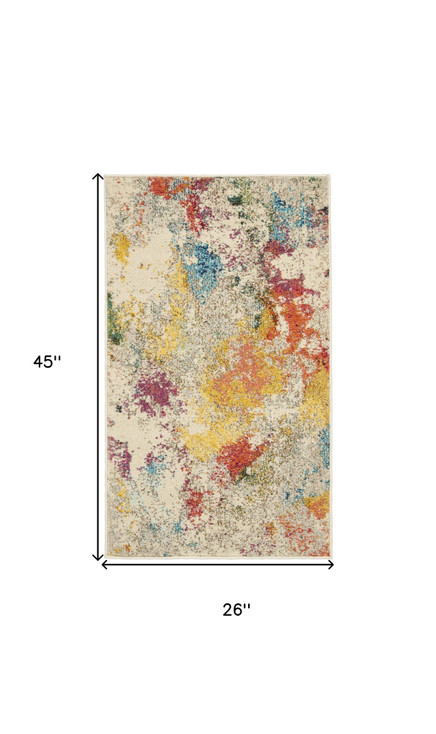 2' x 4' Ivory Abstract Power Loom Non Skid Area Rug