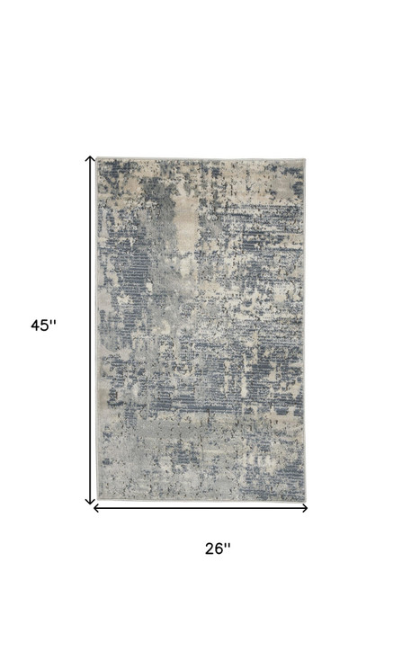 2' x 4' Grey and Beige Abstract Power Loom Non Skid Area Rug