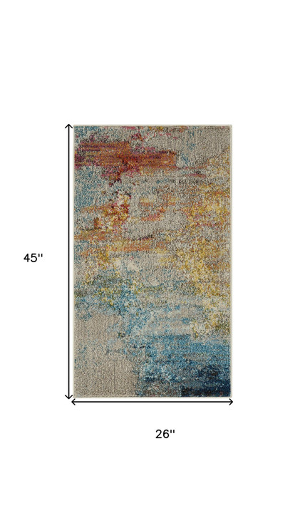 2' x 4' Sealife Abstract Power Loom Non Skid Area Rug