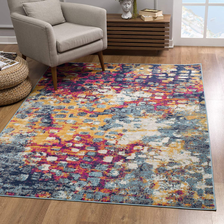 2' x 4' Teal Blue Abstract Dhurrie Area Rug