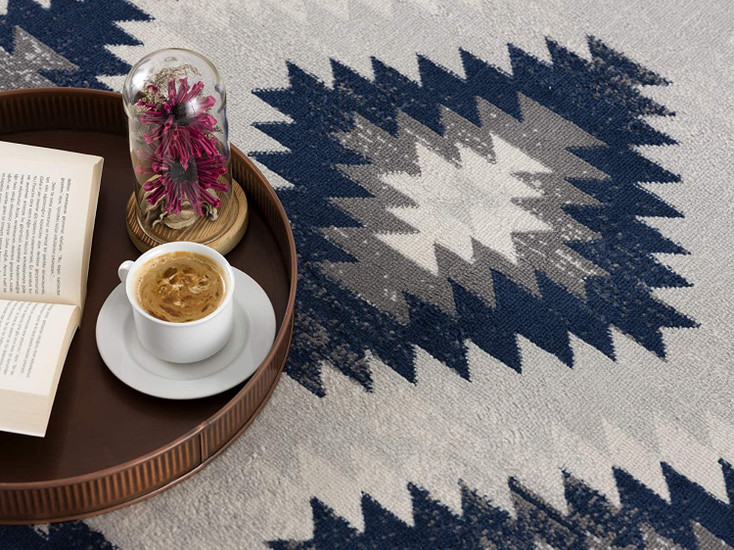 2' x 4' Blue Ikat Kilim Area Rug