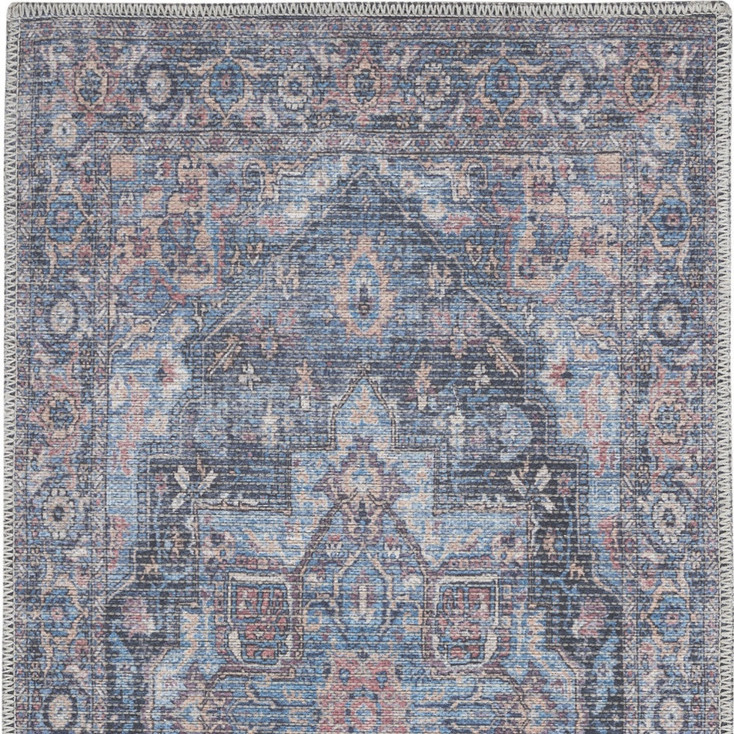 2' x 4' Light Blue Oriental Power Loom Distressed Washable Area Rug