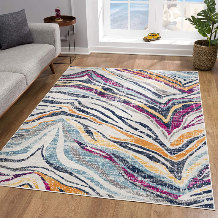 2' x 5' Blue and Gold Camouflage Dhurrie Area Rug