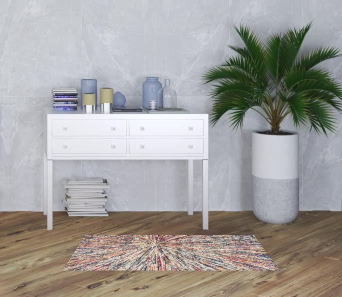 2' x 5' Cream Celestial Burst Abstract Area Rug