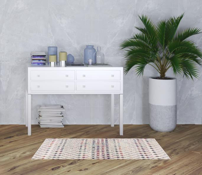 2' x 5' Cream Ikat Area Rug