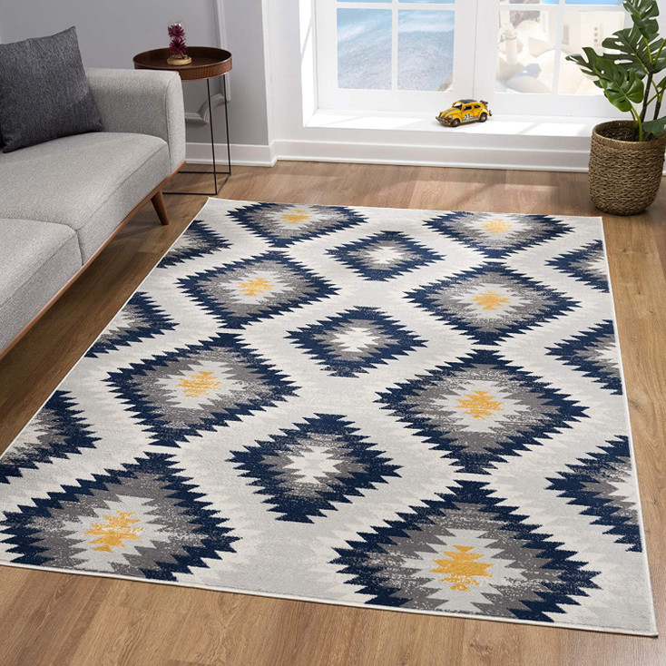2' x 5' Blue Ikat Kilim Area Rug