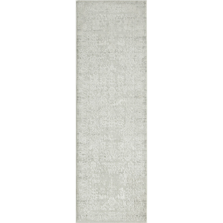 2' x 6' Ivory and Gray Floral Stain Resistant Area Rug