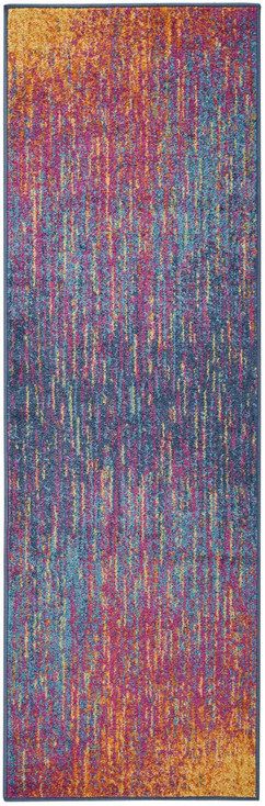 2' x 6' Blue and Pink Abstract Power Loom Polypropylene Runner Rug