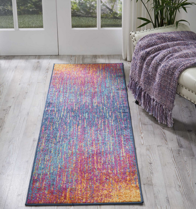 2' x 6' Blue and Pink Abstract Power Loom Polypropylene Runner Rug