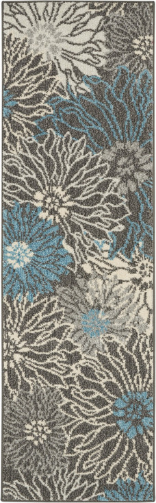 2' x 6' Blue and Gray Floral Power Loom Runner Rug