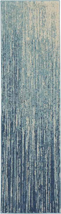 2' x 6' Ivory and Blue Abstract Power Loom Polypropylene Runner Rug