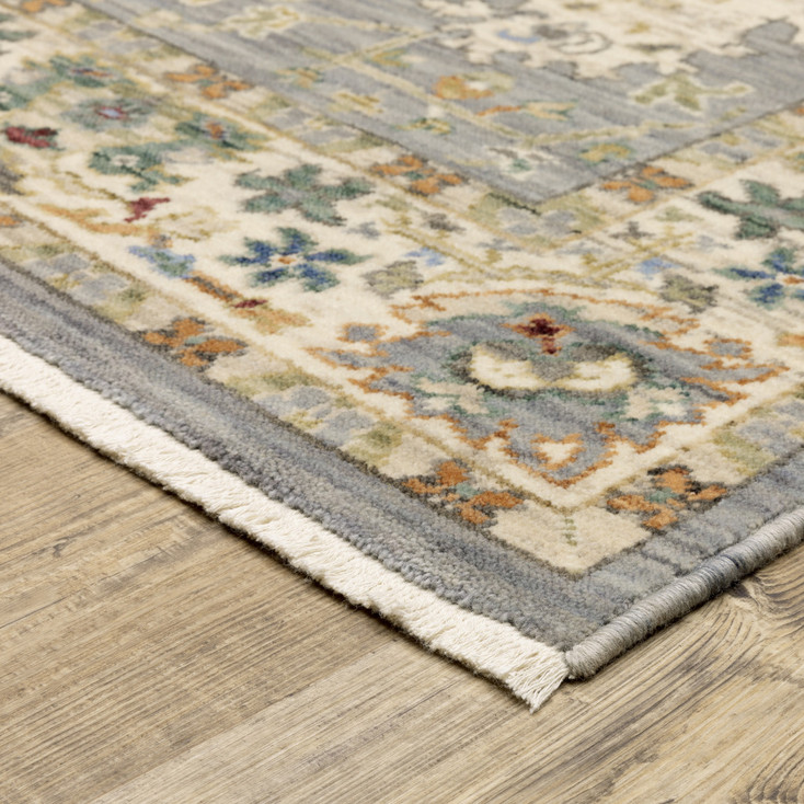 2' x 6' Grey Ivory Orange Teal Green Charcoal Blue and Red Oriental Power Loom Runner Rug