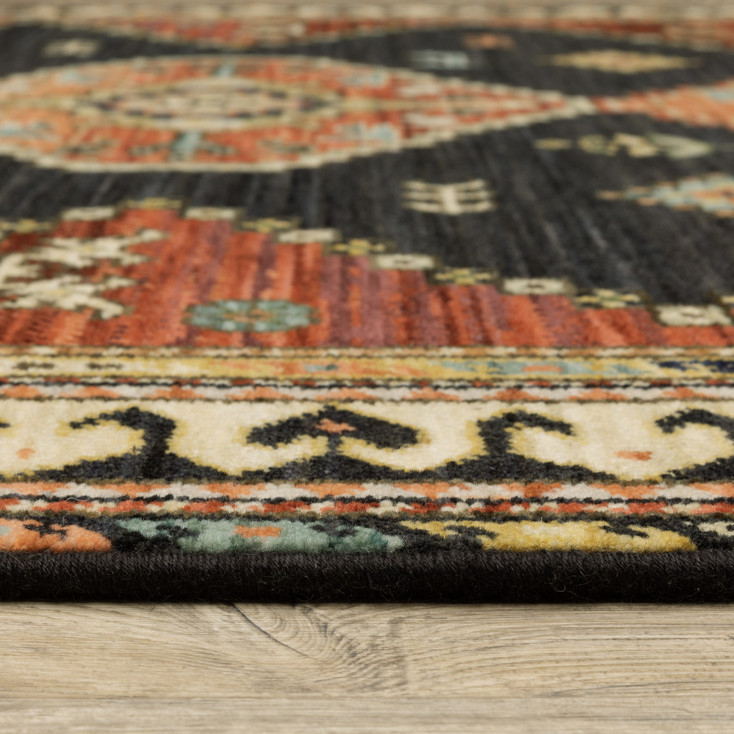 2' x 6' Navy Blue Oriental Power Loom Runner Rug with Fringe