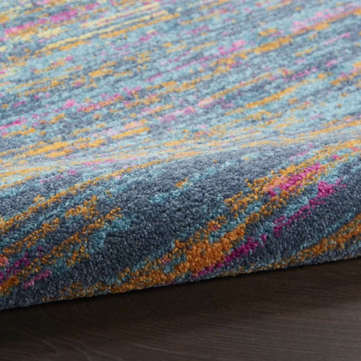 2' x 6' Blue and Orange Abstract Power Loom Runner Rug