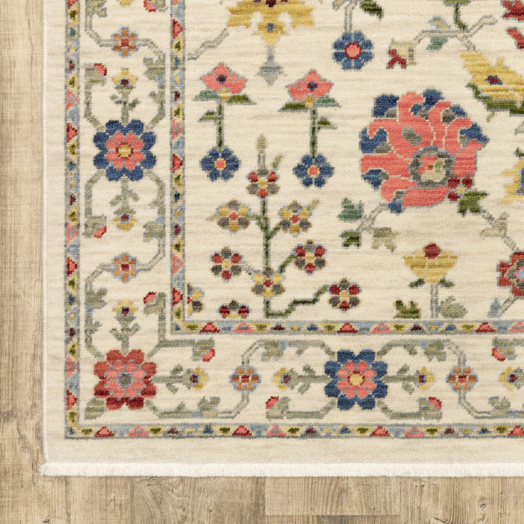 2' x 6' Ivory Salmon Pink Gold Blues Grey Rust and Green Oriental Power Loom Runner Rug