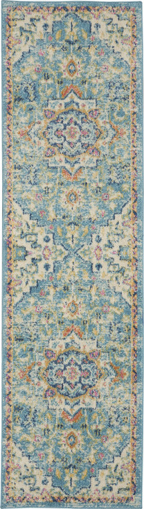 2' x 6' Blue and Ivory Dhurrie Runner Rug