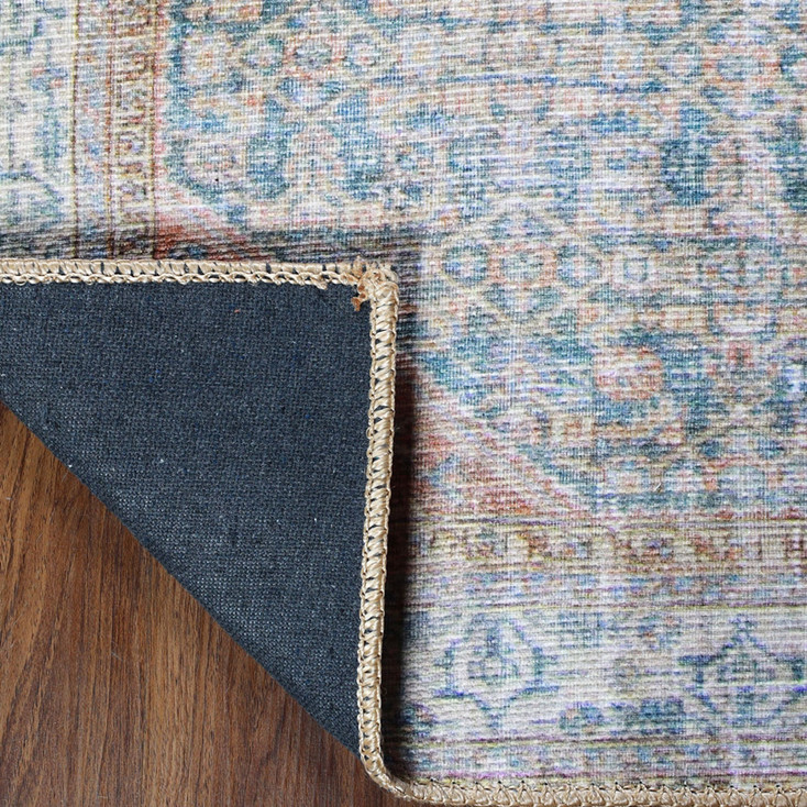 2' x 6' Runner Latte and Blue Oriental Medallion Runner Rug