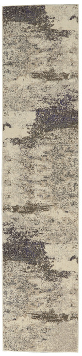 2' x 6' Ivory and Grey Abstract Power Loom Non Skid Runner Rug
