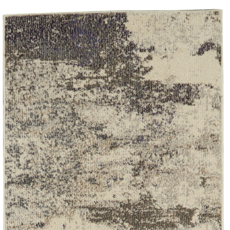 2' x 6' Ivory and Grey Abstract Power Loom Non Skid Runner Rug