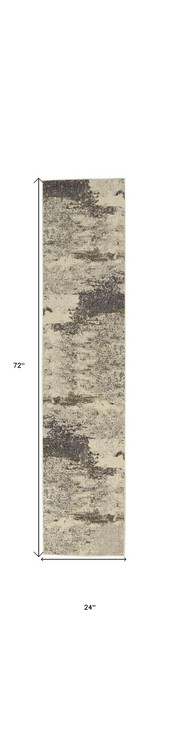 2' x 6' Ivory and Grey Abstract Power Loom Non Skid Runner Rug