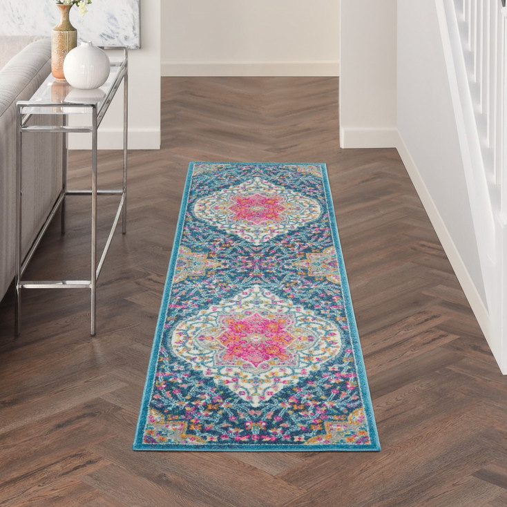 2' x 6' Teal Blue Power Loom Polypropylene Runner Rug