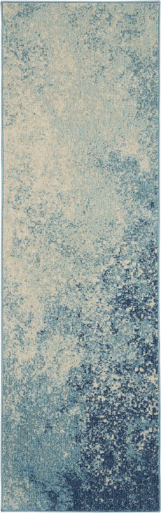 2' x 6' Ivory and Blue Abstract Power Loom Runner Rug